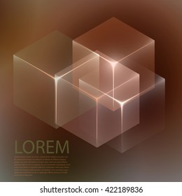 Stylish colorful background with 3d glowing cubes. Abstract background texture with blurred shapes and space for text or caption. Abstract background for apps, presentations or corporate use.