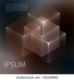 Stylish colorful background with 3d glowing cubes. Abstract background texture with blurred shapes and space for text or caption. Abstract background for apps, presentations or corporate use.