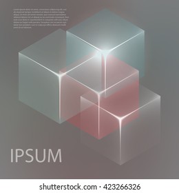 Stylish colorful background with 3d glowing cubes. Abstract background texture with blurred shapes and space for text or caption. Abstract background for apps, presentations or corporate use.