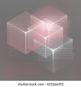 Stylish colorful background with 3d glowing cubes. Abstract background texture with blurred shapes and space for text or caption. Abstract background for apps, presentations or corporate use.