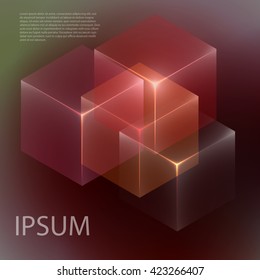 Stylish colorful background with 3d glowing cubes. Abstract background texture with blurred shapes and space for text or caption. Abstract background for apps, presentations or corporate use.