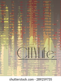 Stylish colorful background with random ink elements resembling buildings and night lights. Perfect for banners, booklets and web project. Nightlife noir imagery.