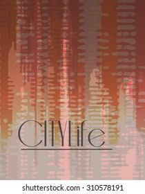 Stylish colorful background with random ink elements resembling buildings and night lights. Perfect for banners, booklets and web project. Nightlife noir imagery.