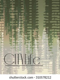 Stylish colorful background with random ink elements resembling buildings and night lights. Perfect for banners, booklets and web project. Nightlife noir imagery.