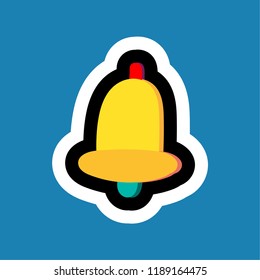 Stylish colorful cartoon business sticker with bell as notification symbol. Time management insignia. Task management icon. Vector
