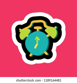 Stylish colorful cartoon business sticker with alarm. Time management insignia. Task management icon. Vector