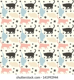 Stylish colorful cats pattern background. Vector illustration