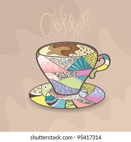 Stylish colorful cup of coffee