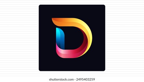 Stylish Colorful D Letter Monogram, Minimal Colorful Logo D Letter, D Character Logo Symbol