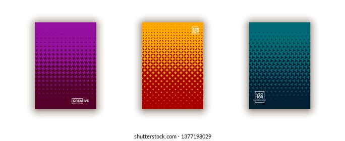 Stylish colorful dots point banner templates, points gradient backgrounds for business cover. Curve shapes dot edge halftone texture gradient banners set.