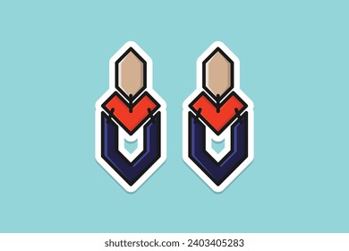 Stylish colorful earrings jewelry sticker design vector illustration. Beauty fashion objects icon concept. Women earrings in unique style sticker design logo icon. Earring with gemstone.