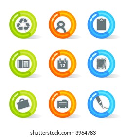 Stylish colorful gel Icons with office symbols; easy edit layered files.