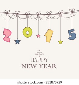 Stylish colorful hanging text 2015 with stars for Happy New Year celebrations.