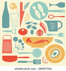 A stylish colorful kitchen collection. Vector illustration