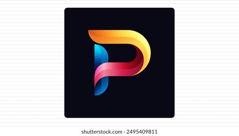 Stylish Colorful P Letter Monogram, Minimal Colorful Logo P Letter, P Character Logo Symbol