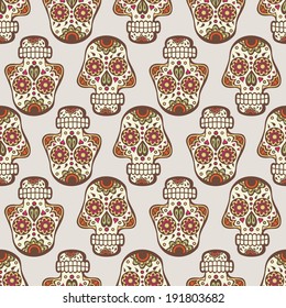 Stylish colorful skulls seamless background