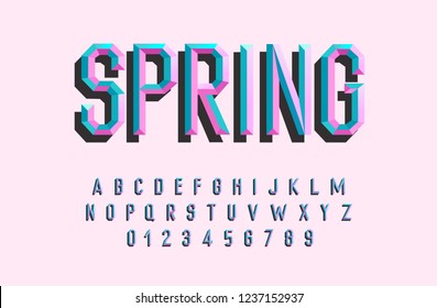 Stylish colorful spring font with faces for printing, banners, postcards. Vector Illustration