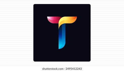 Stylish Colorful T Letter Monogram, Minimal Colorful Logo T Letter, T Character Logo Symbol
