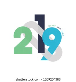 Stylish colorful text 2019 on white background for Happy New Year celebration concept.