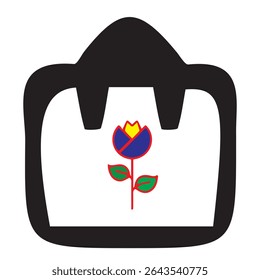 Stylish colorful vanity bag with flower design in vibrant vector style, symbolizing beauty, fashion, and personal care. Perfect for cosmetics and travel kits. EPS file included.