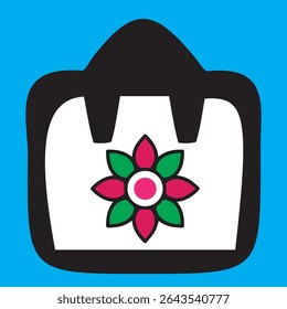 Stylish colorful vanity bag with flower design in vibrant vector style, symbolizing beauty, fashion, and personal care. Perfect for cosmetics and travel kits. EPS file included.