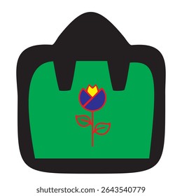 Stylish colorful vanity bag with flower design in vibrant vector style, symbolizing beauty, fashion, and personal care. Perfect for cosmetics and travel kits. EPS file included.