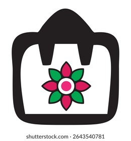 Stylish colorful vanity bag with flower design in vibrant vector style, symbolizing beauty, fashion, and personal care. Perfect for cosmetics and travel kits. EPS file included.