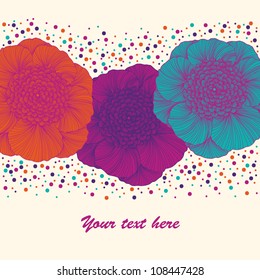 Stylish colorful vector floral background with beautiful flowers and text