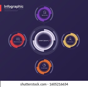 Stylish colorful vector infographic circle chart template on a deep blue background. Four options.