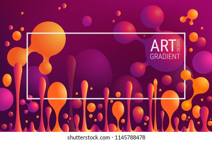 Stylish colorful vibrant gradients and geometric shapes. Red, orange and ultraviolet colors. Abstract vector posters with abstract balls and liquid bubbles. Paint splashes. Presentations, brochures.