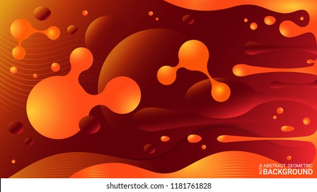 Stylish colorful vibrant gradients and geometric shapes. Orange colors. Trendy vector posters with abstract balls and liquid bubbles. Fluid colorful. Paint splashes. 