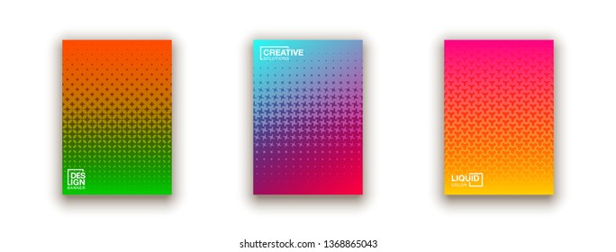 Stylish colorfull dots point banner templates, points gradient backgrounds for business cover. Curve shapes dot edge halftone texture gradient banners set.