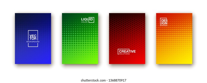 Stylish colorfull dots point banner templates, points gradient backgrounds for business cover. Curve shapes dot edge halftone texture gradient banners set.