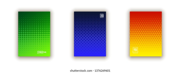 Stylish colorfull dots point banner templates, points gradient backgrounds for business cover. Curve shapes dot edge halftone texture gradient banners set.