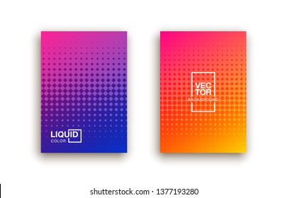 Stylish colorfull dots point banner templates, points gradient backgrounds for business cover. Curve shapes dot edge halftone texture gradient banners set.