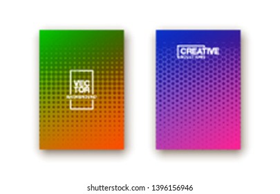 Stylish colorfull dots point banner templates, points gradient backgrounds for business cover. Curve shapes dot edge halftone texture gradient banners set.