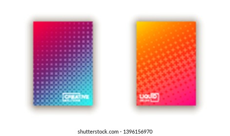 Stylish colorfull dots point banner templates, points gradient backgrounds for business cover. Curve shapes dot edge halftone texture gradient banners set.
