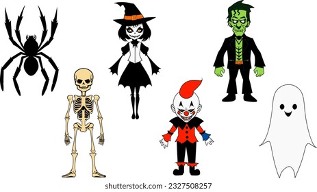 Stylish colour vector set of Halloween characters