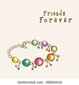 Stylish colourful pearl bracelet on beige background for Happy Friendship Day celebrations. 