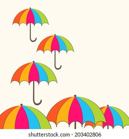 Stylish colourful umbrellas on abstract background for monsoon season. 
