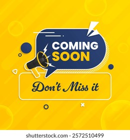 Stylish coming soon design on abstract background with bubbles and megaphone