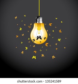 Stylish conceptual digital light bulb idea design with butterflies - vector