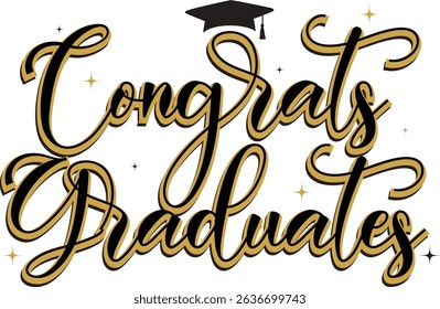 Stylish Congrats Graduates Vector Design with Graduation Cap	