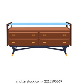 Stylish console cabinet for TV set. Vector illustration. Living room element. Home furniture concept. For home interior design.