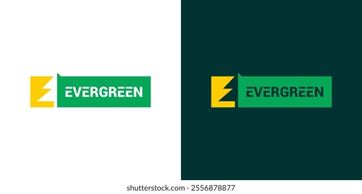 A stylish and contemporary Evergreen logo displayed on contrasting white and dark green backgrounds, emphasizing eco-friendliness and brand identity.