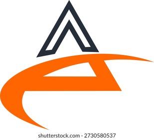Um logotipo geométrico elegante e contemporâneo com uma letra estilizada "A". O design consiste em um pico superior azul marinho afiado e um swoosh laranja arrojado e dinâmico formando a base. Esta marca de alta energia transmite velocidade, progresso e inovação. Perfeito para startups de tecnologia, marcas automotivas, equipes esportivas ou qualquer identidade corporativa com visão de futuro.