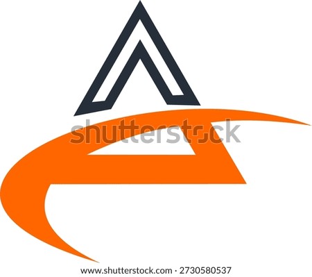 A stylish and contemporary geometric logo featuring a stylized letter "A." The design consists of a sharp navy blue upper peak and a bold, dynamic orange swoosh forming the base. This high-energy mark conveys speed, progress, and innovation. Perfect for tech startups, automotive brands, sports teams, or any forward-thinking corporate identity.