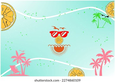 Stilvolles und zeitgenössisches Vektordesign mit Sonnenbrillen, Lemon, Palmenbaum und Vogel für tropischen Strandurlaub und Freizeit