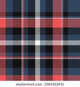 Stylish coral, navy, and white plaid pattern.  Perfect for textile design, fashion, or website backgrounds.  Seamless repeat texture adds versatility for various projects.  Modern and crisp design.