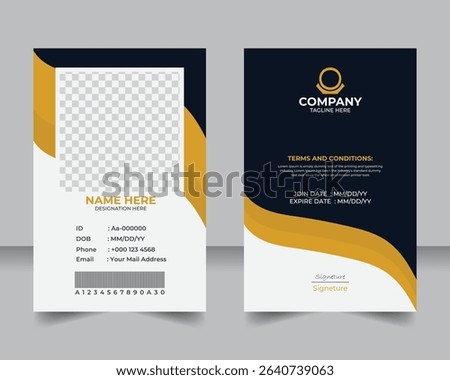 Stylish corporate identification badge template, Company staff ID card design with creative layout.